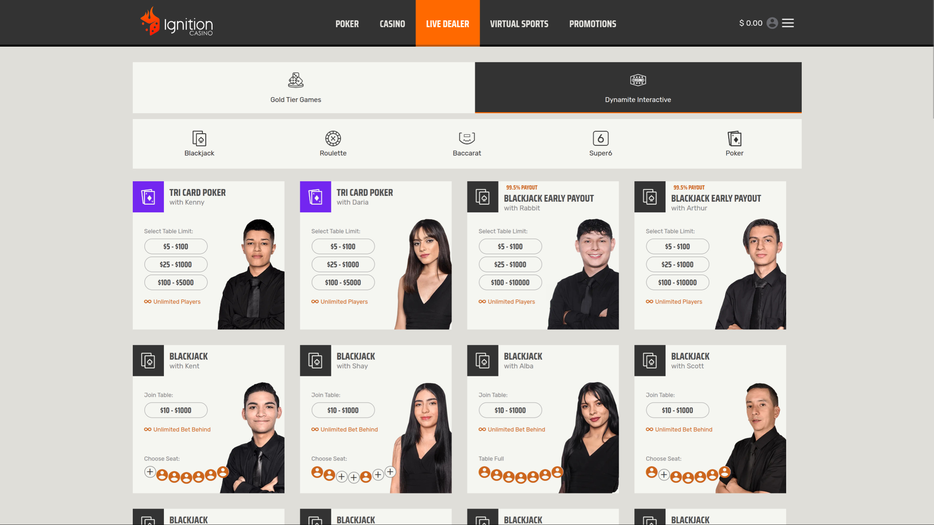 Ignition Casino Desktop Live Dealer