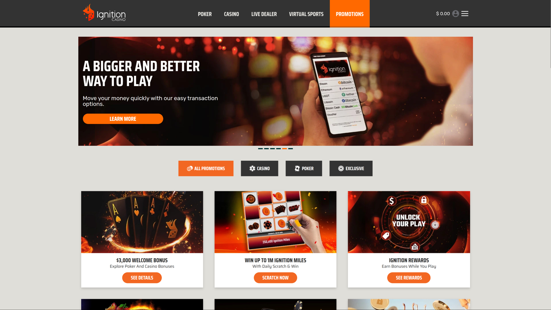 Ignition Casino Desktop Promotions