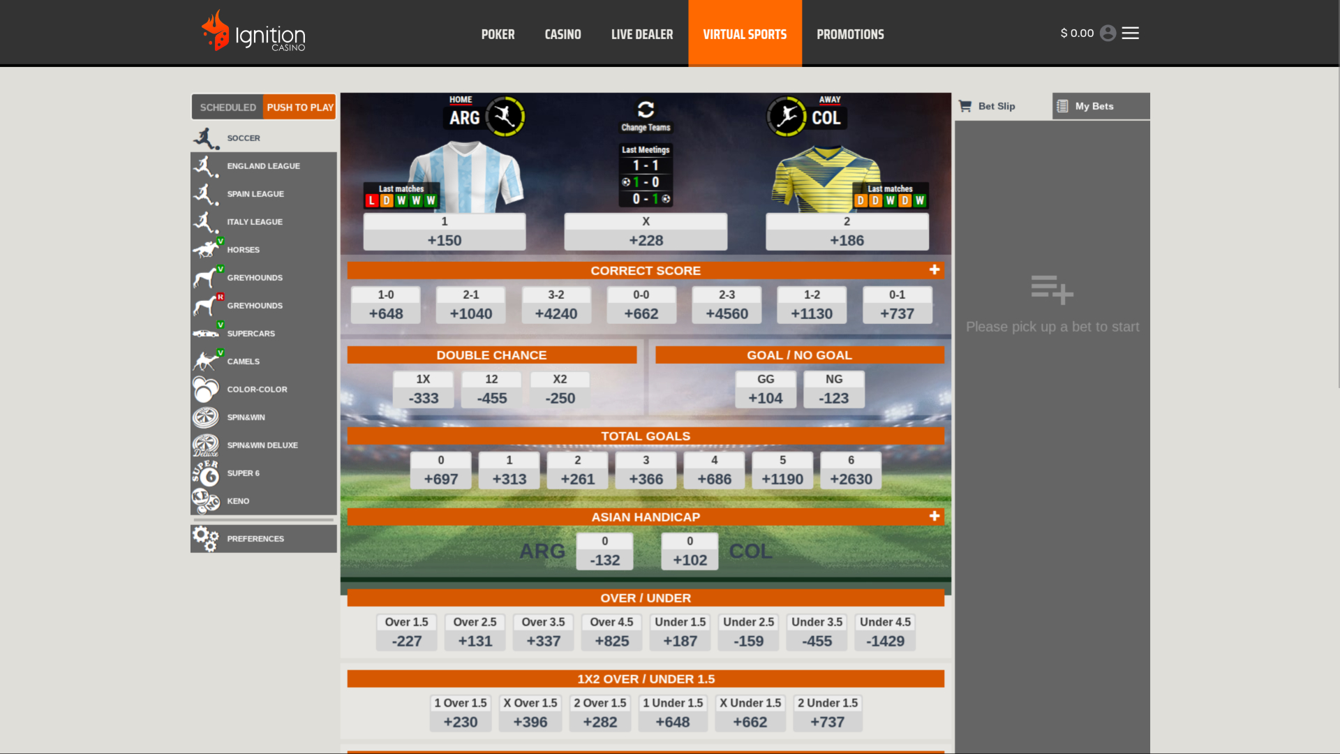 Ignition Casino Desktop Virtual Sports