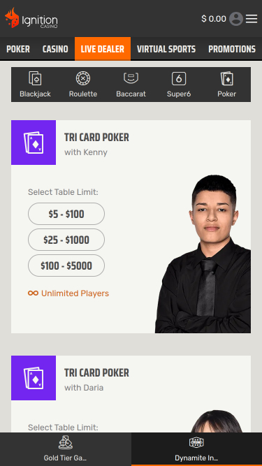 Ignition Casino Mobile Live Dealer