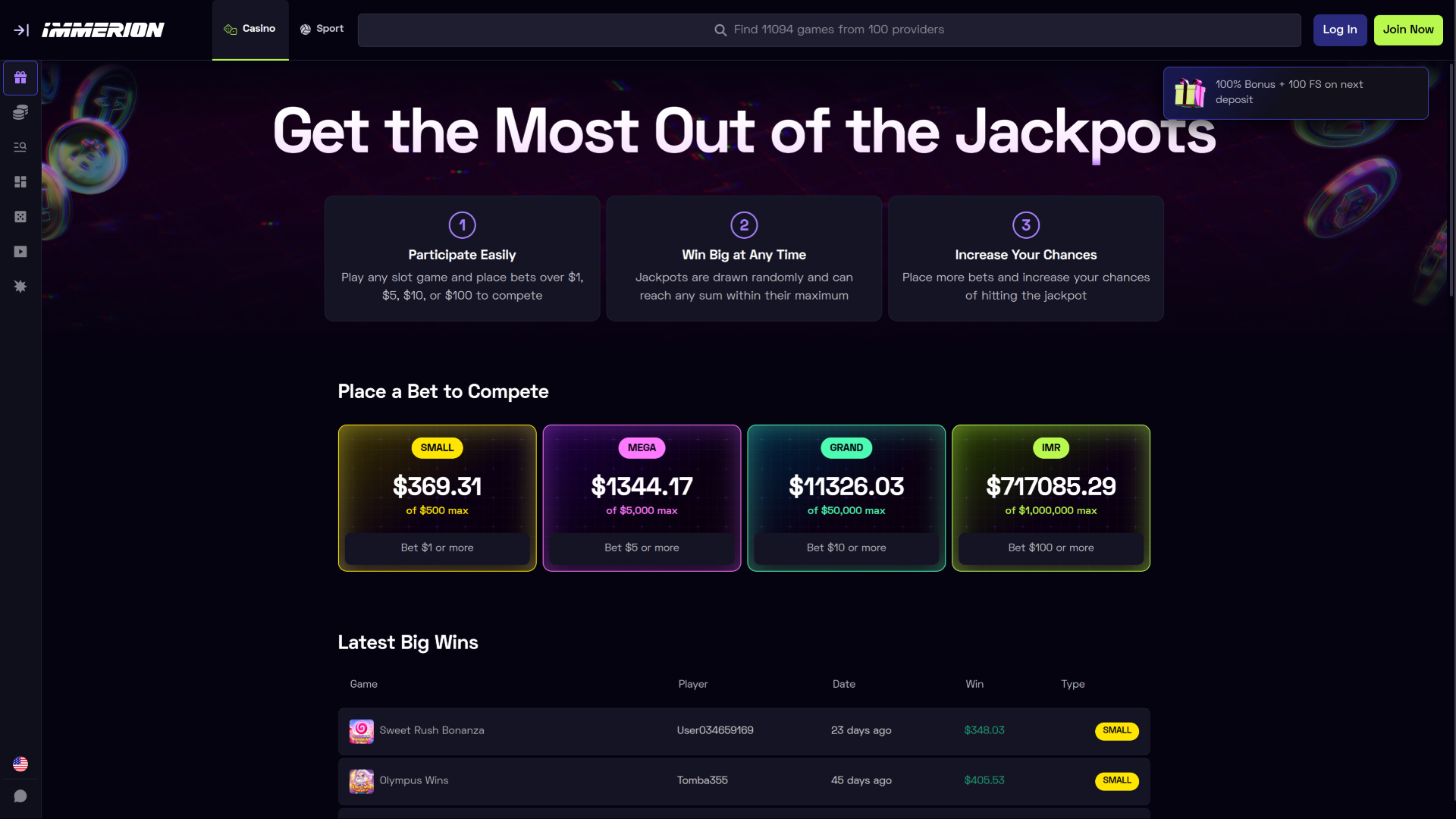 Immerion Casino Desktop Jackpot