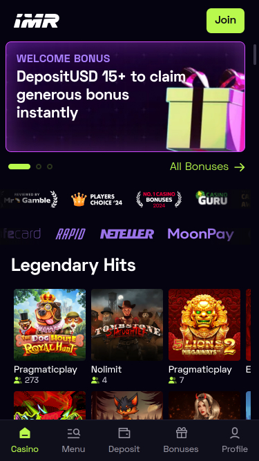 Immerion Casino Mobile Homepage