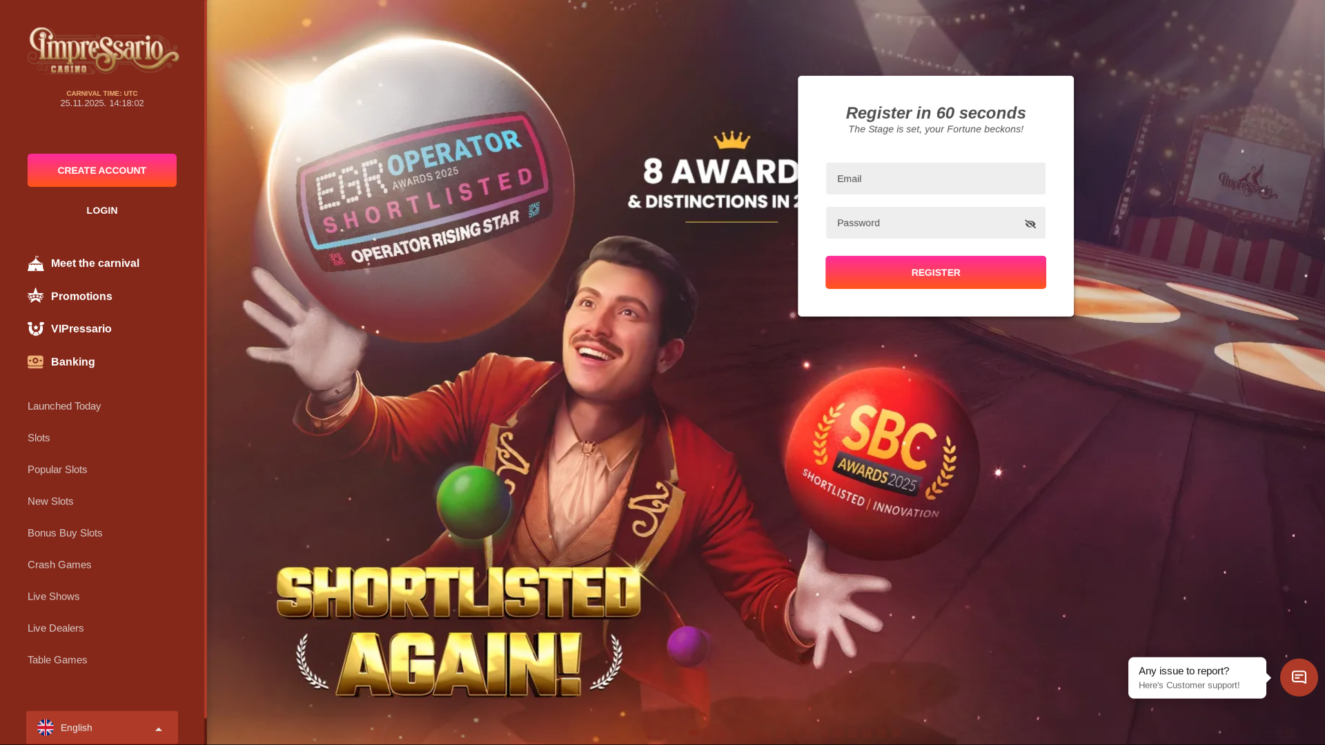 Impressario Casino Desktop Homepage