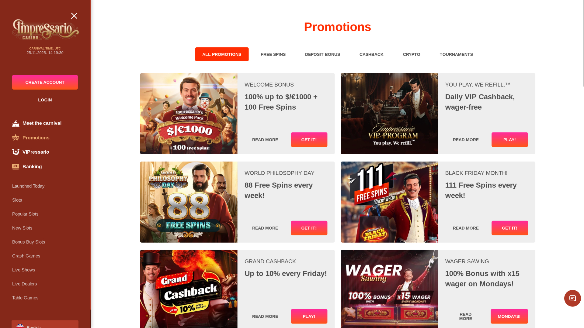 Impressario Casino Desktop Promotions