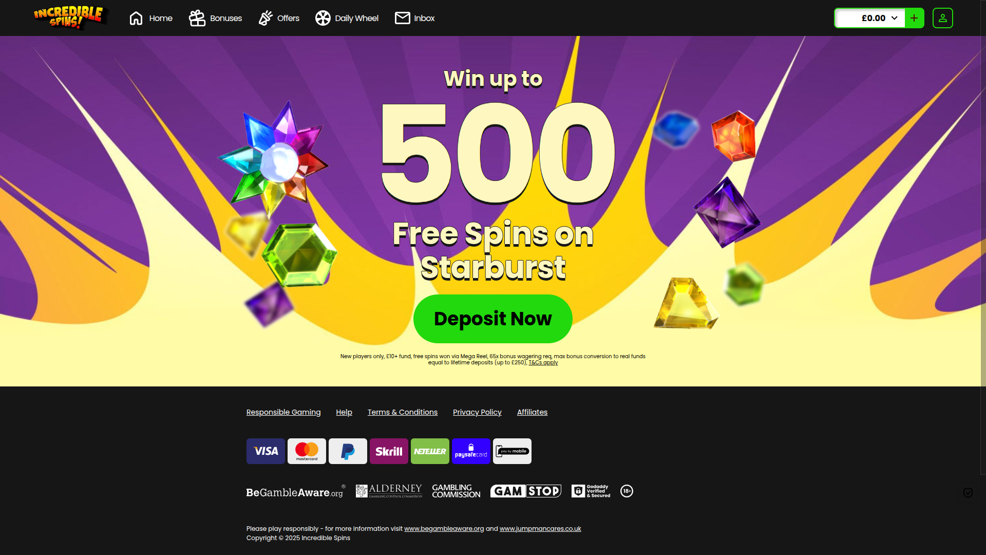 Incredible Spins Casino Desktop Homepage