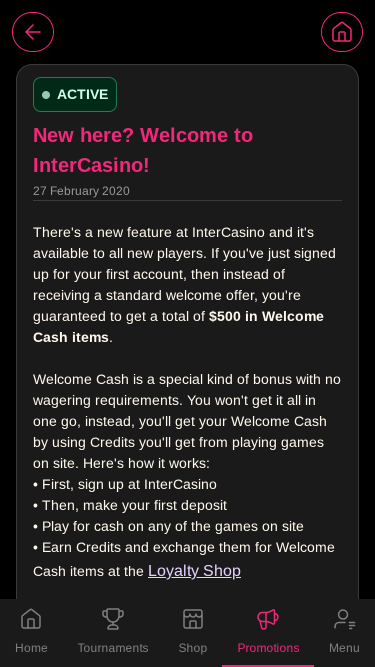 Inter Casino Mobile Promotions