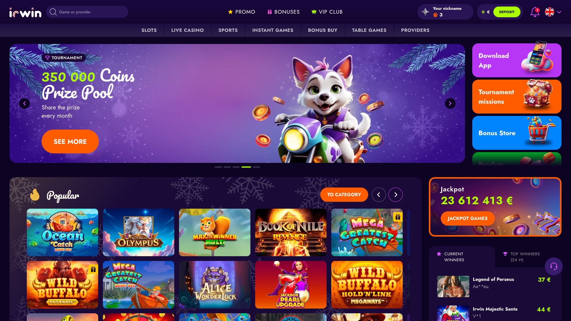 Irwin Casino Desktop Homepage