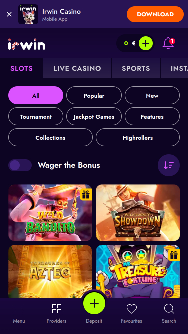 Irwin Casino Mobile Games