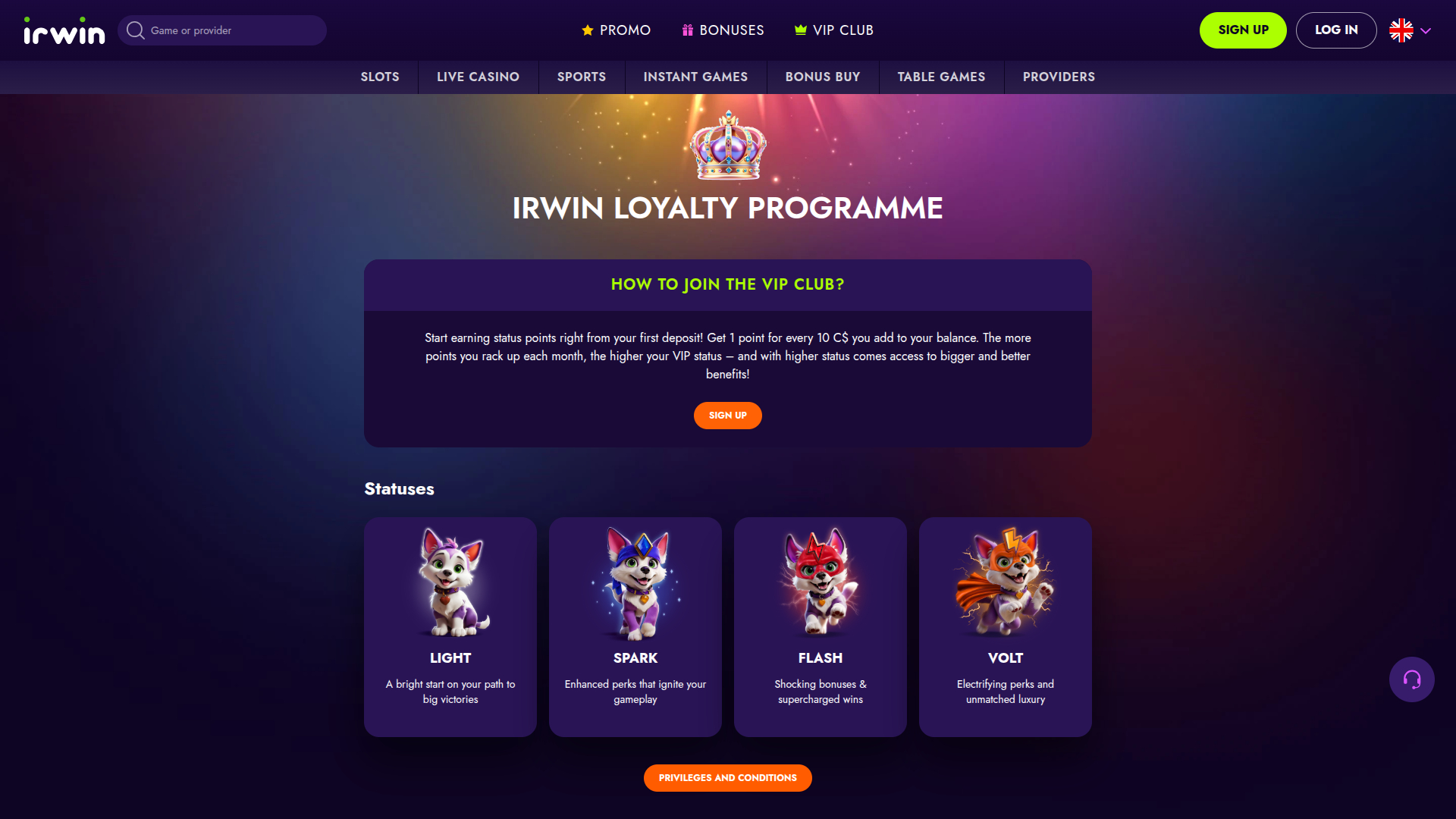 Irwin Casino Desktop VIP Program