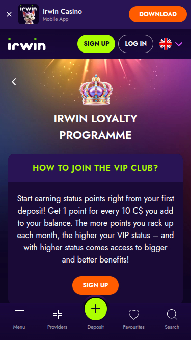 Irwin Casino Mobile VIP Program