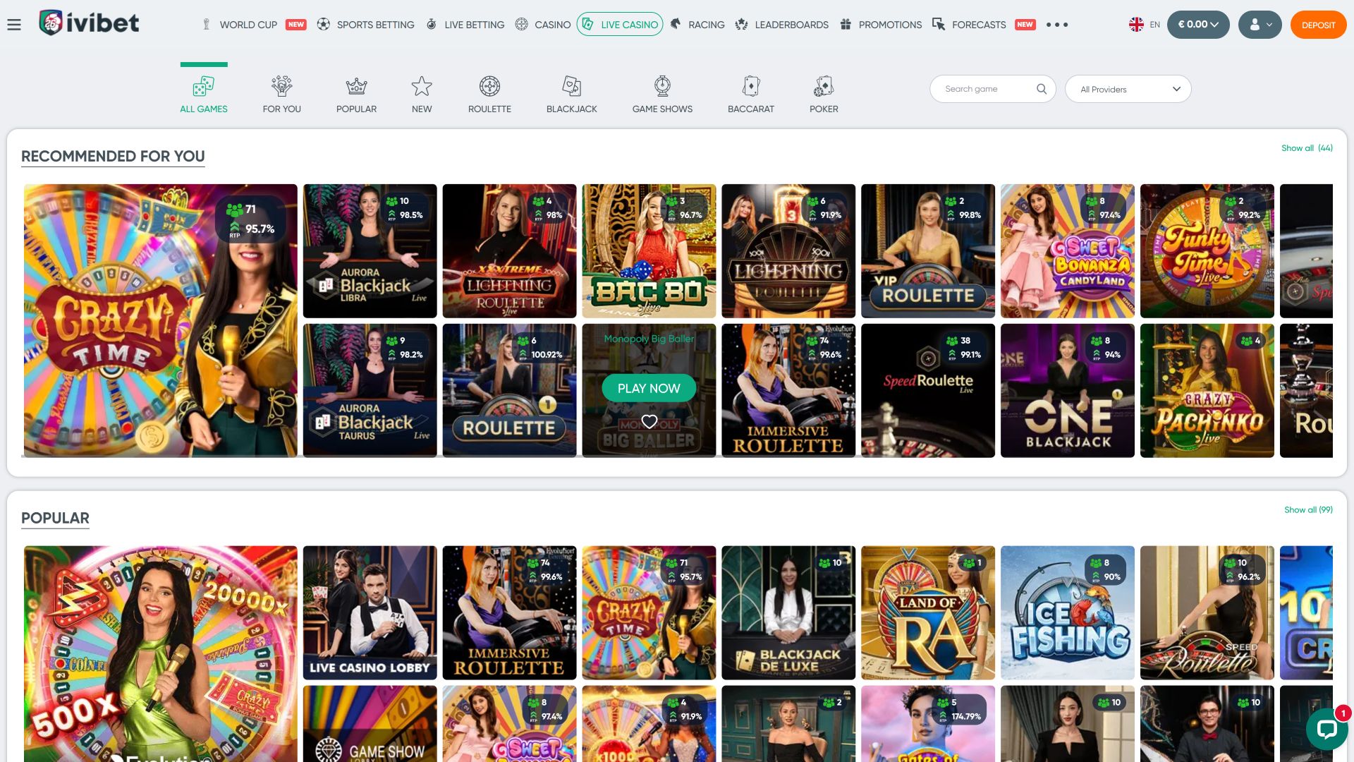 Ivibet Casino Desktop Live Dealer