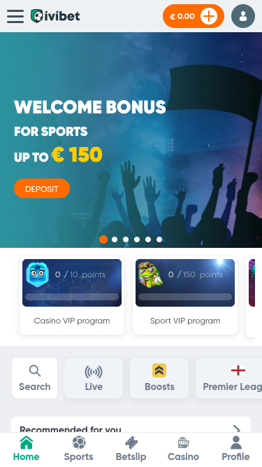 Ivibet Casino Mobile Homepage
