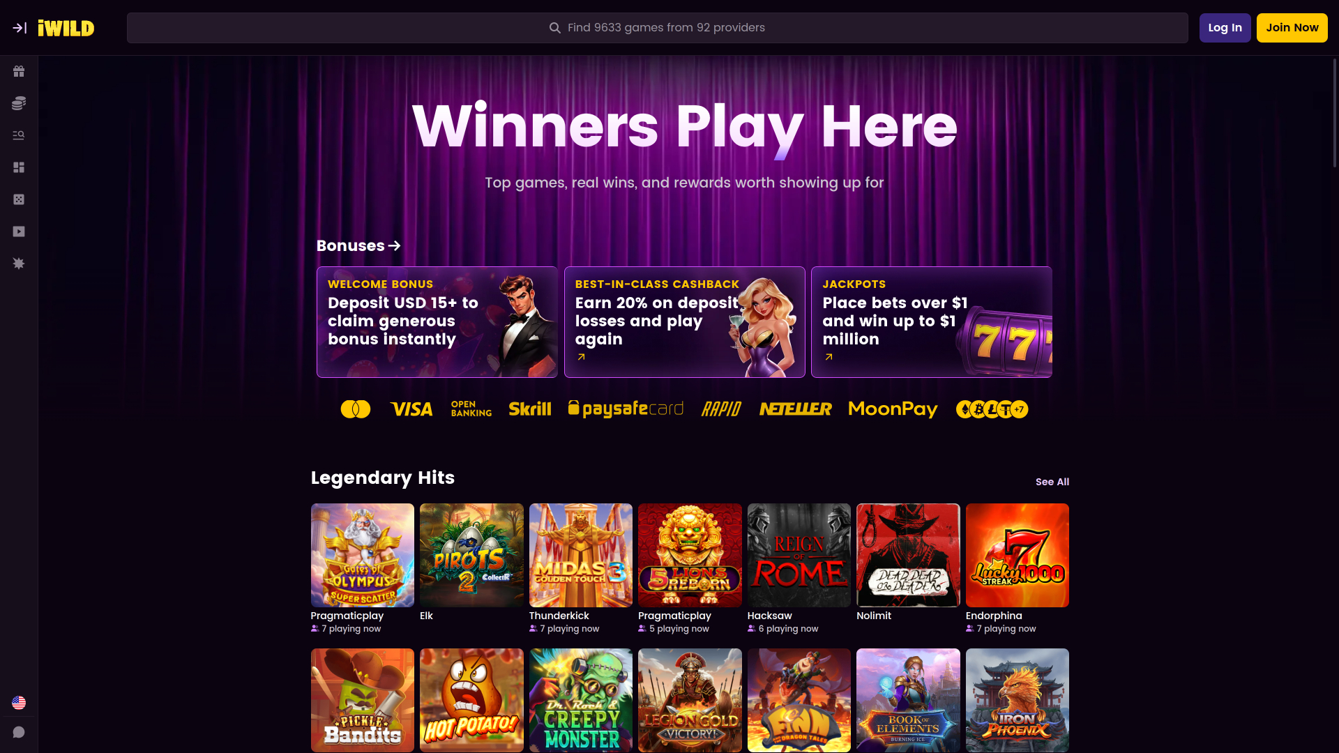 iWild Casino Homepage Desktop