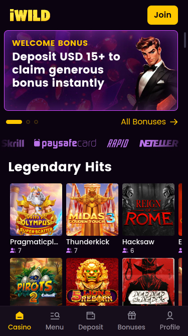 iWild Casino Homepage Mobile