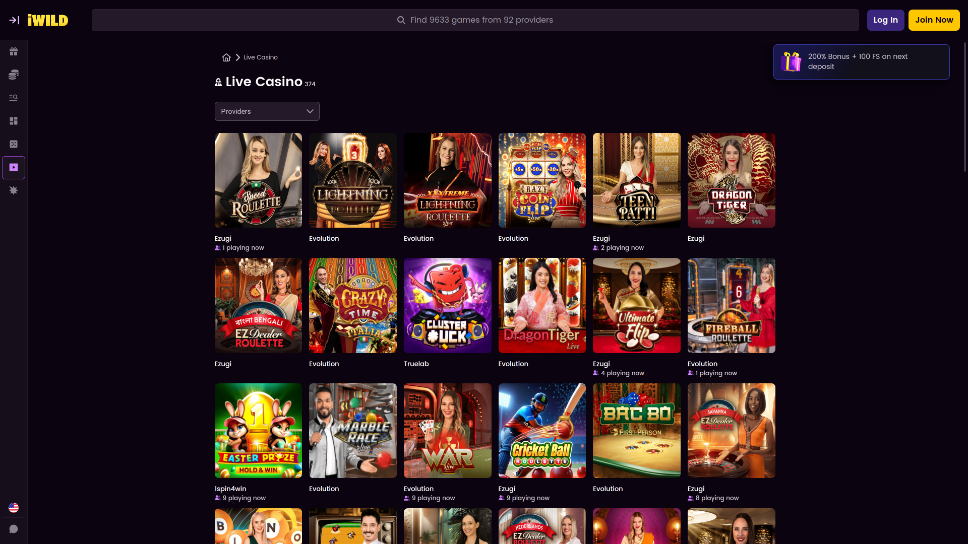 iWild Casino Live Dealer Desktop