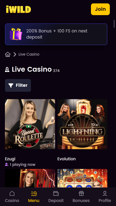 iWild Casino Live Dealer Mobile