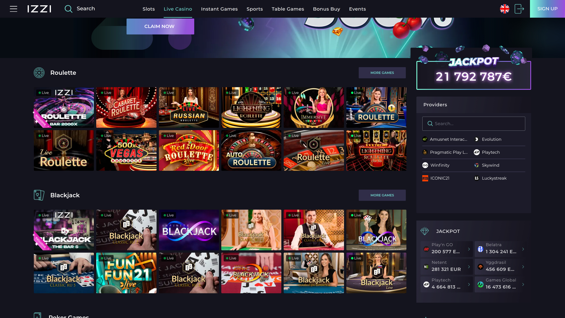 Izzi Casino Desktop Live Dealer