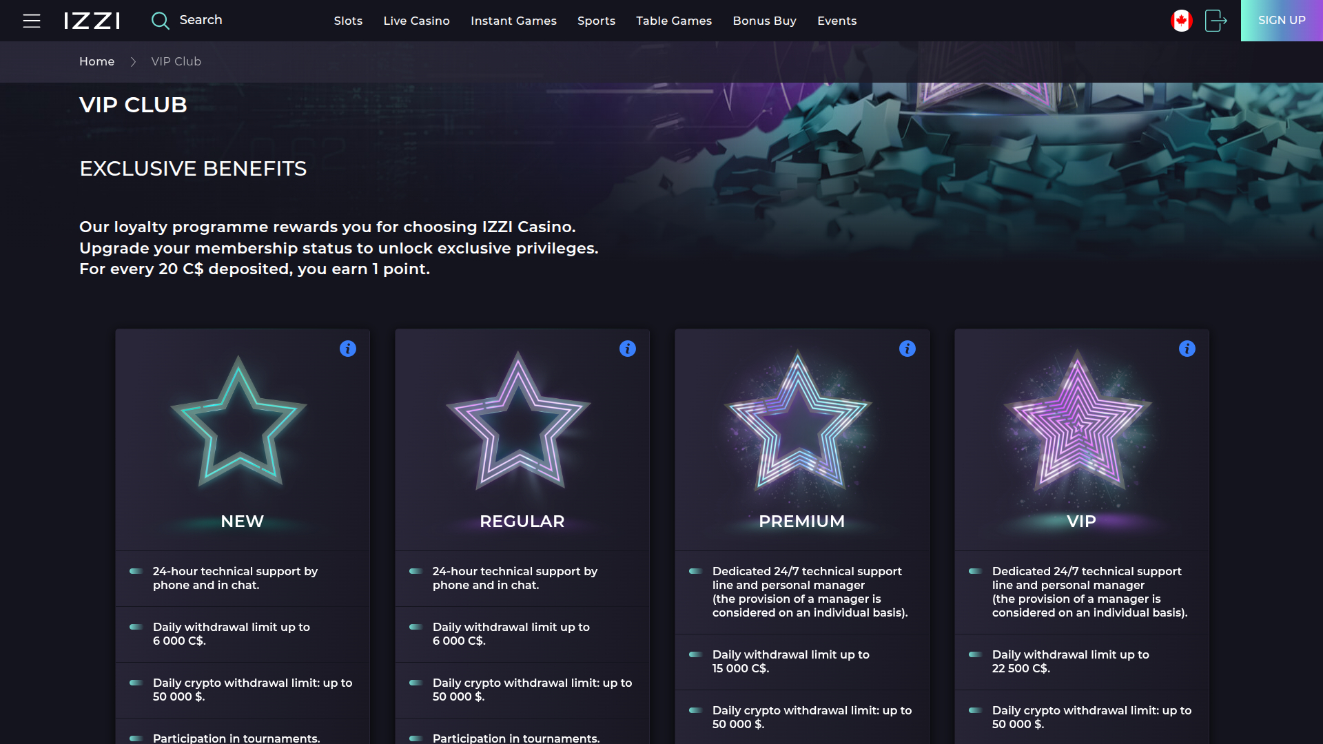 IZZI Casino Desktop VIP Program