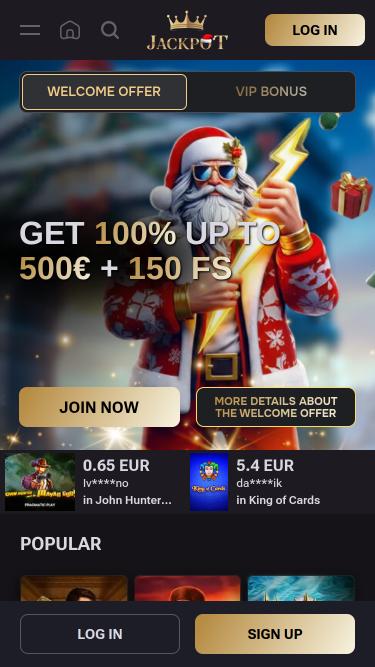Jack-Pot Casino mobile homepage