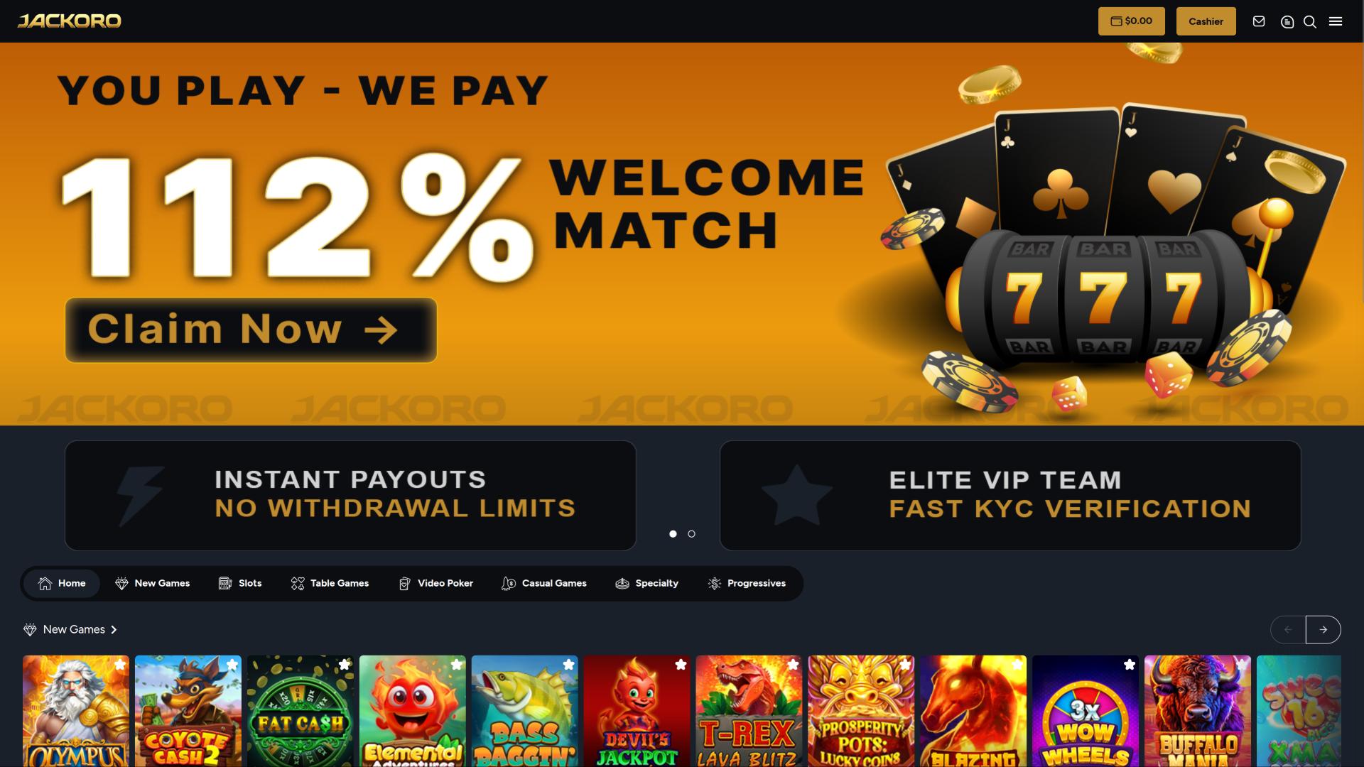 Jackoro Casino homepage