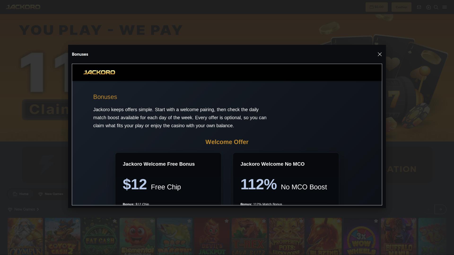 Jackoro Casino promotions page