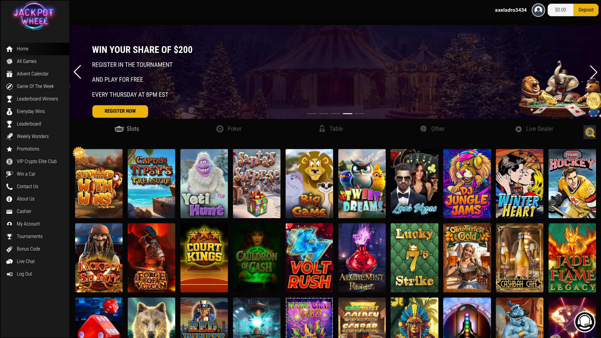 Jackpot Wheel Casino Homepage Desktop
