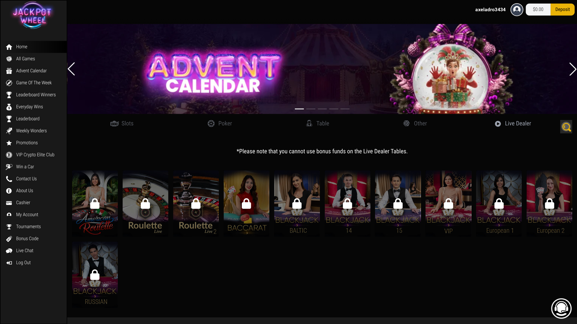 Jackpot Wheel Casino Live Dealer Desktop