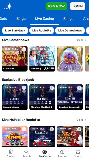 Jackpotjoy Casino Mobile Live Dealer