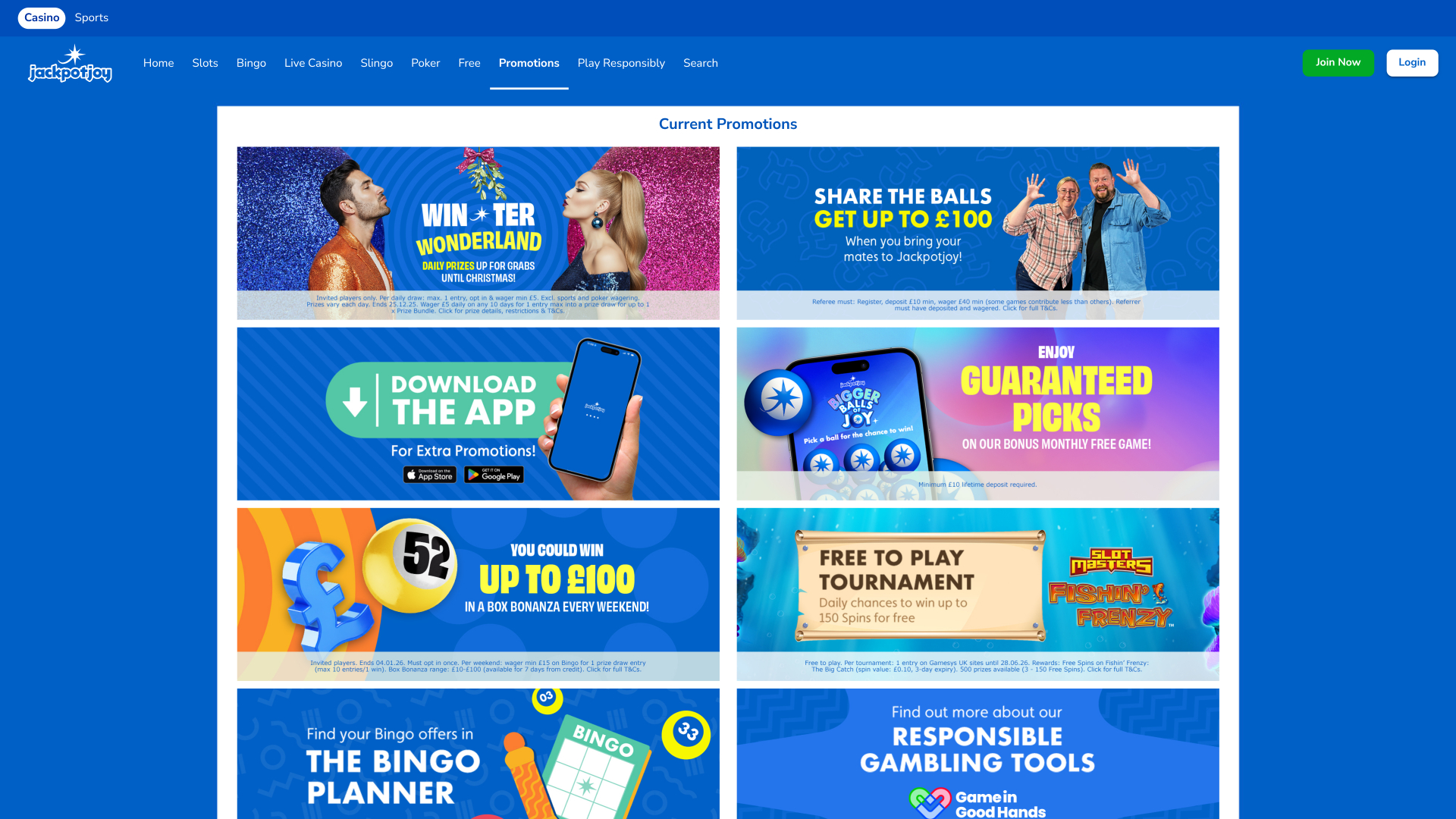 Jackpotjoy Casino Desktop Promotions