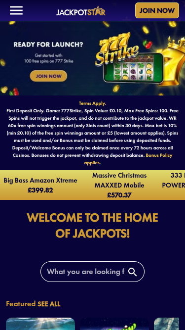 Jackpotstar Mobile Homepage