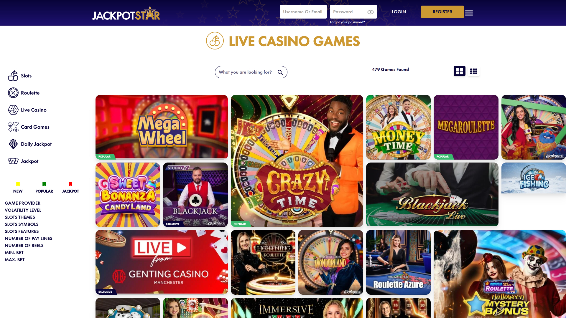 Jackpotstar Desktop Live Dealer