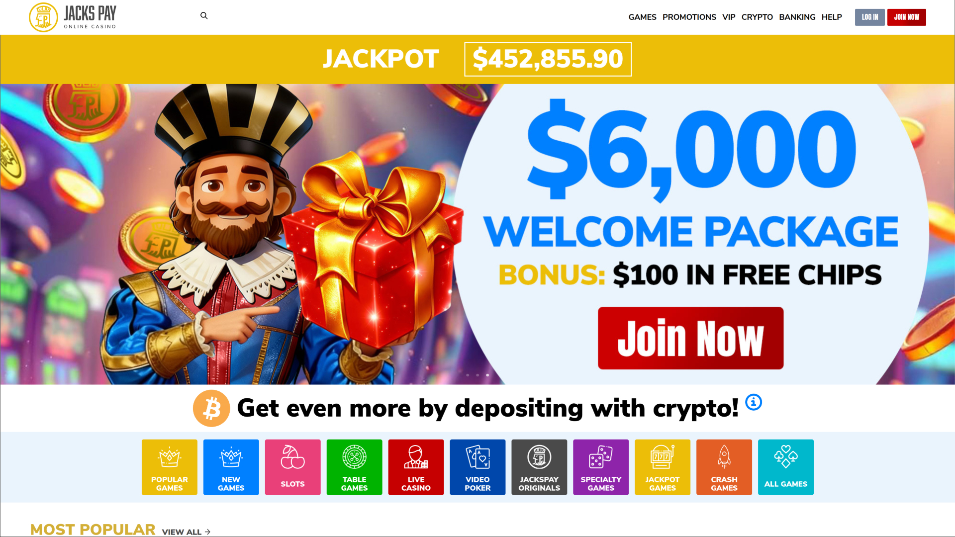 JacksPay Casino Desktop Homepage
