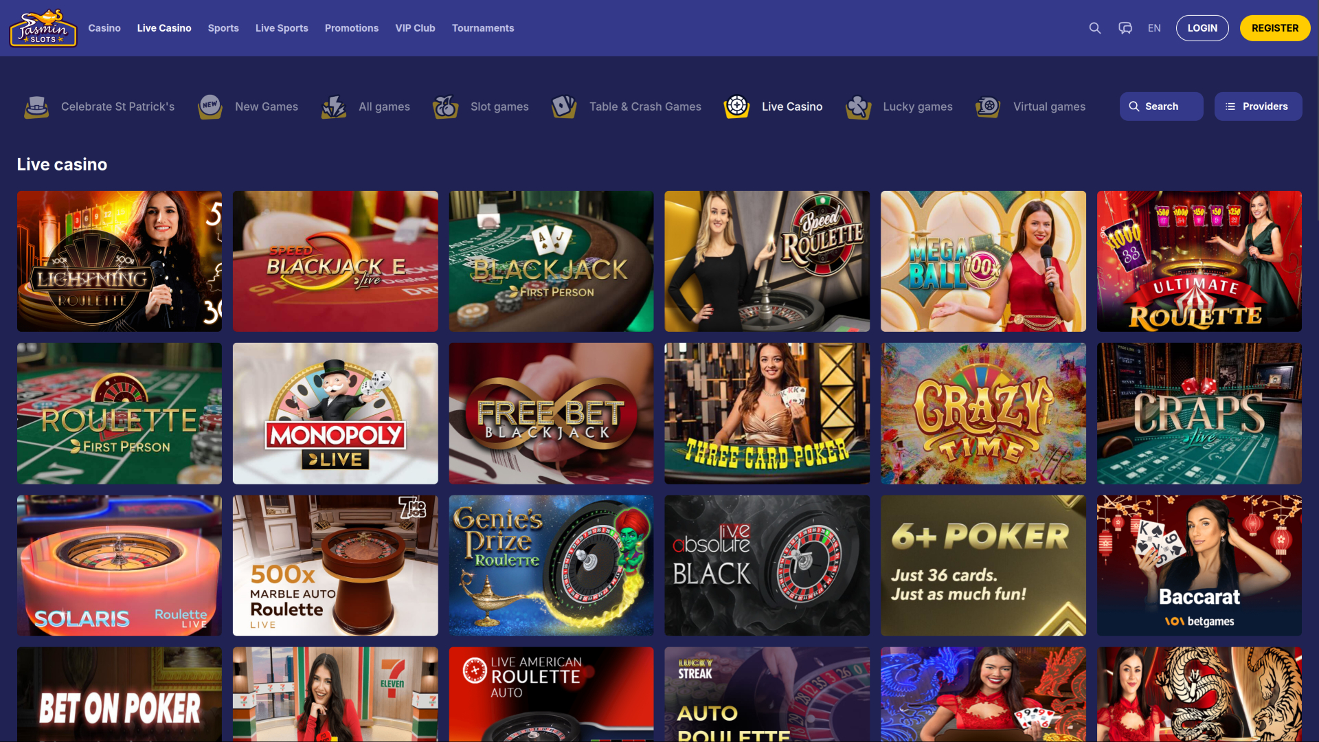JasminSlots Casino Desktop Live Dealer