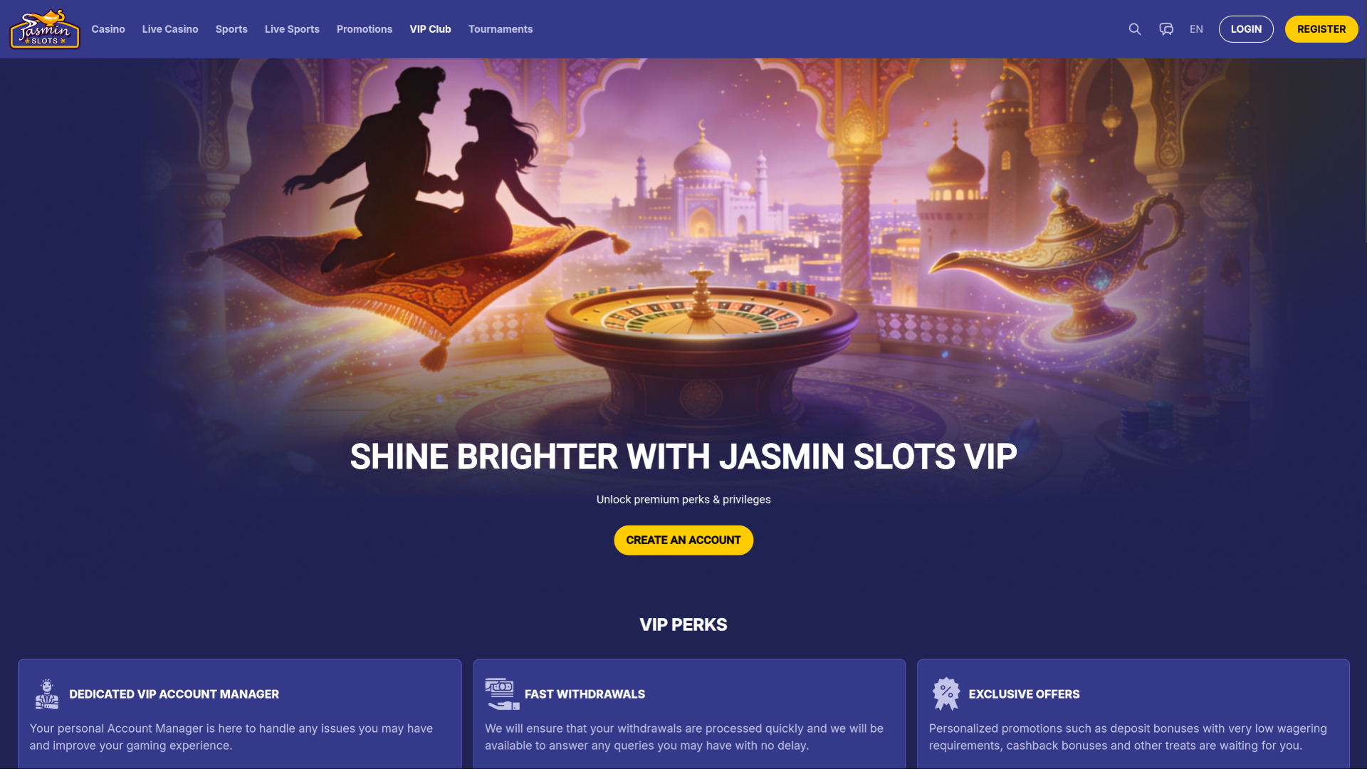 JasminSlots Casino Desktop VIP