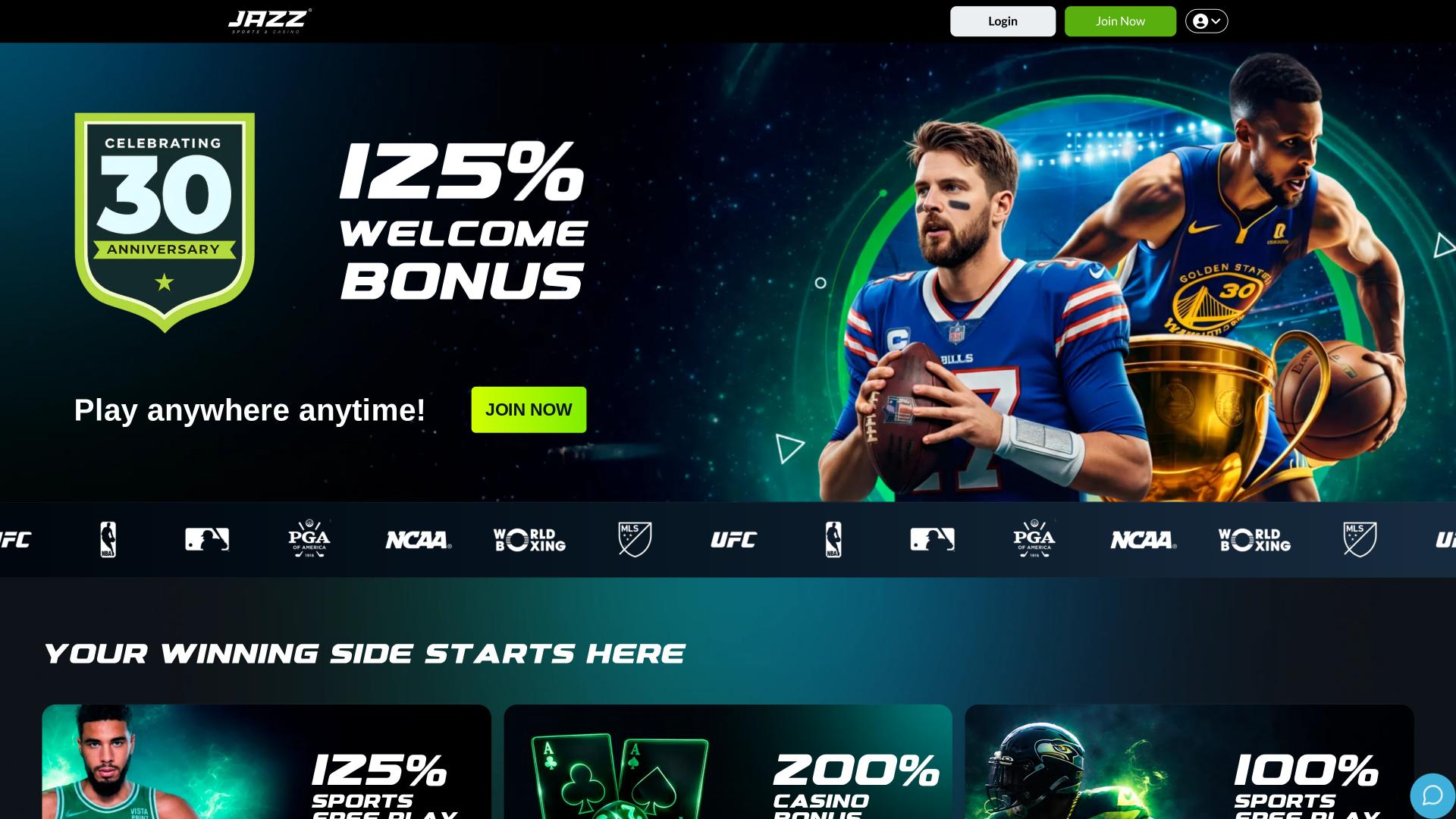 Jazz Sports Casino homepage