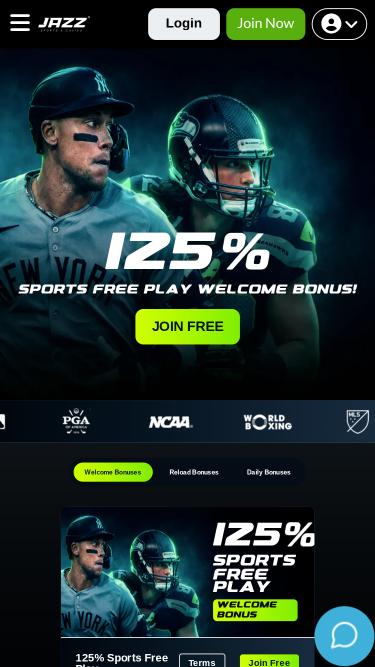 Jazz Sports Casino promotions mobile page