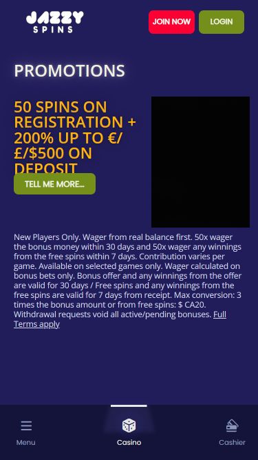 Jazzy Spins Casino Mobile Promotions