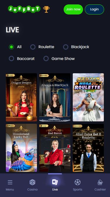 Jeffbet Casino Mobile Live Dealer