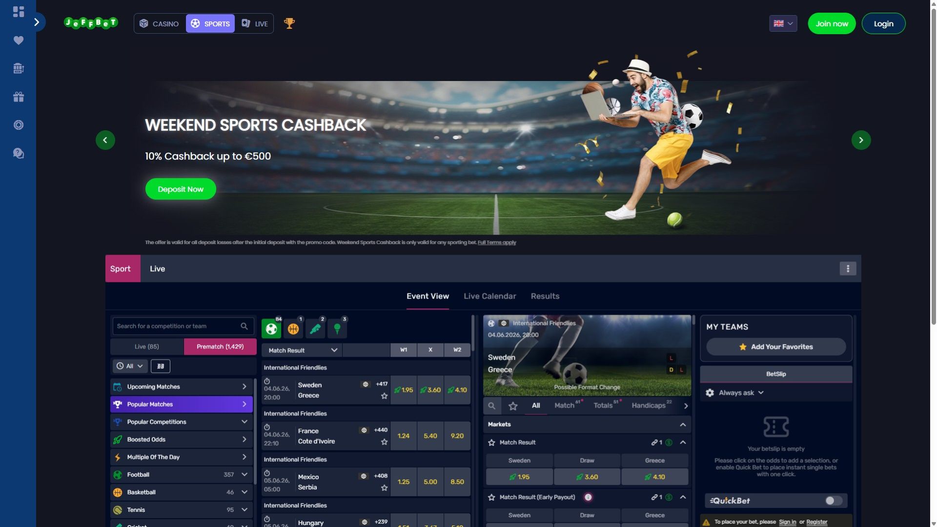Jeffbet Casino Desktop Sports