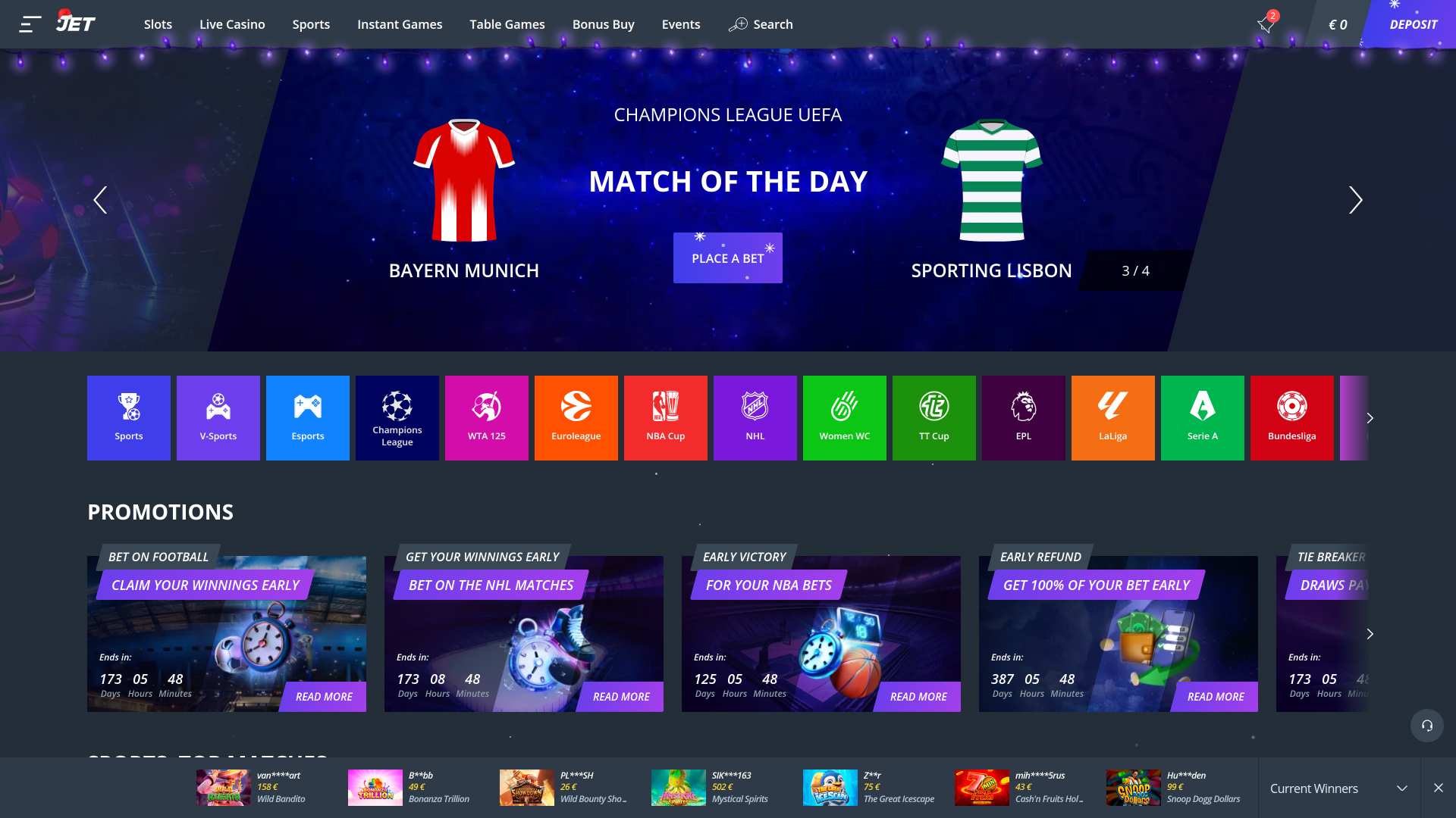 Jet Casino Desktop Sports