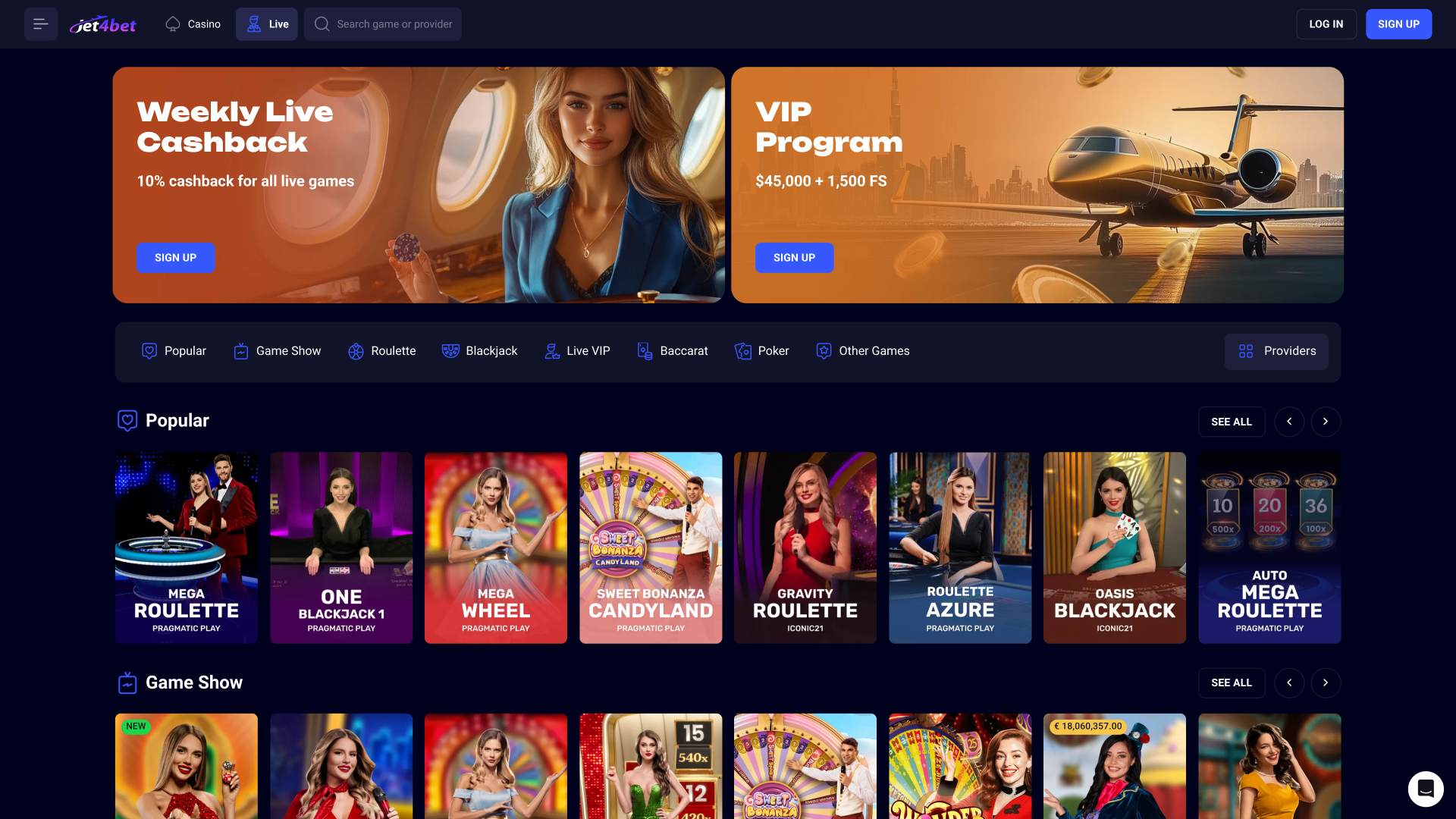 Jet4bet Casino Live Dealer Desktop