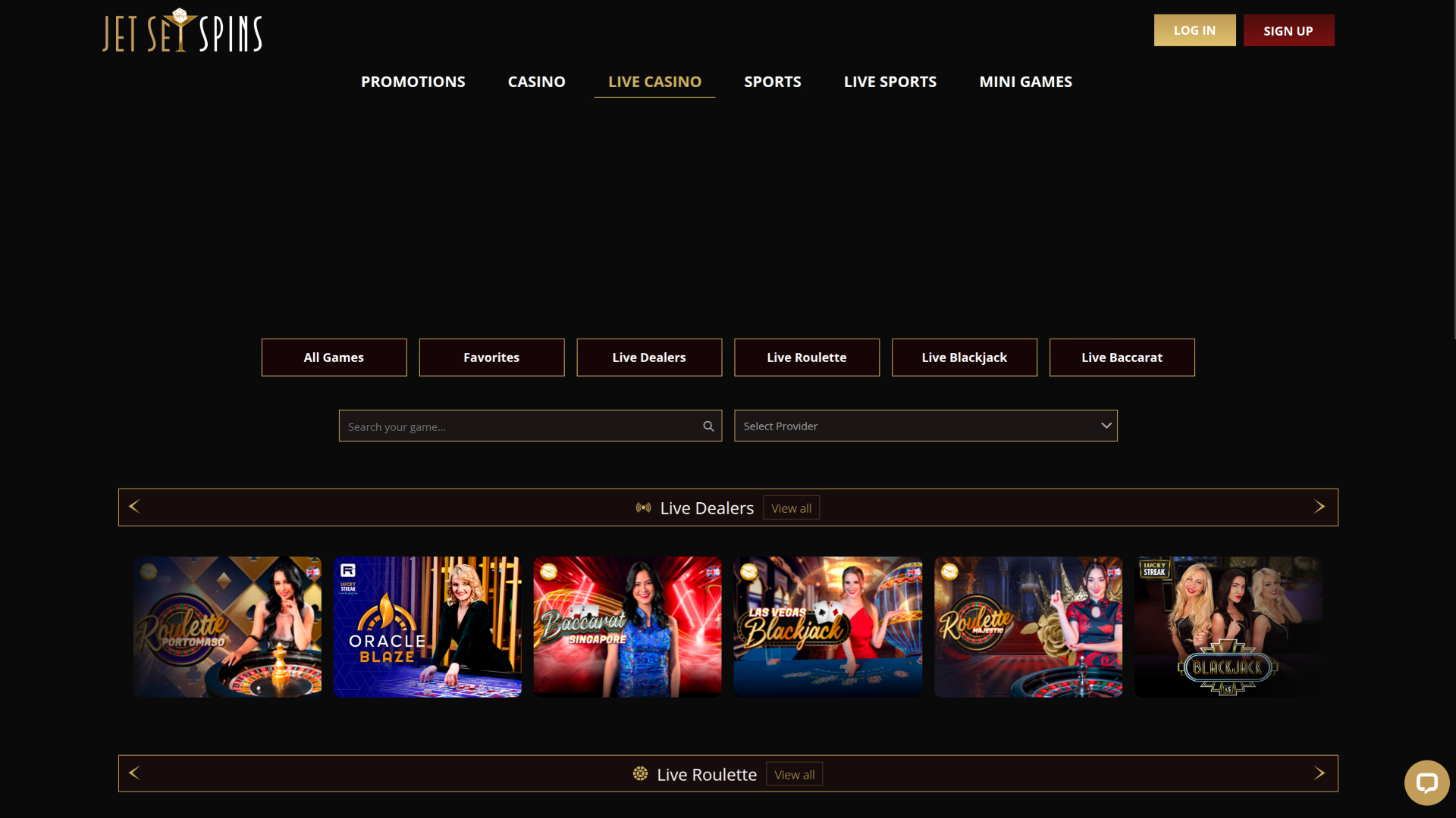 JetSetSpins Casino Desktop Live Dealer