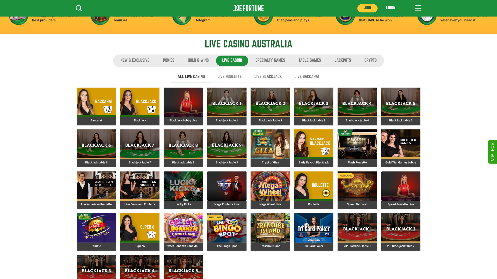 Joe Fortune Casino Live Dealer Desktop