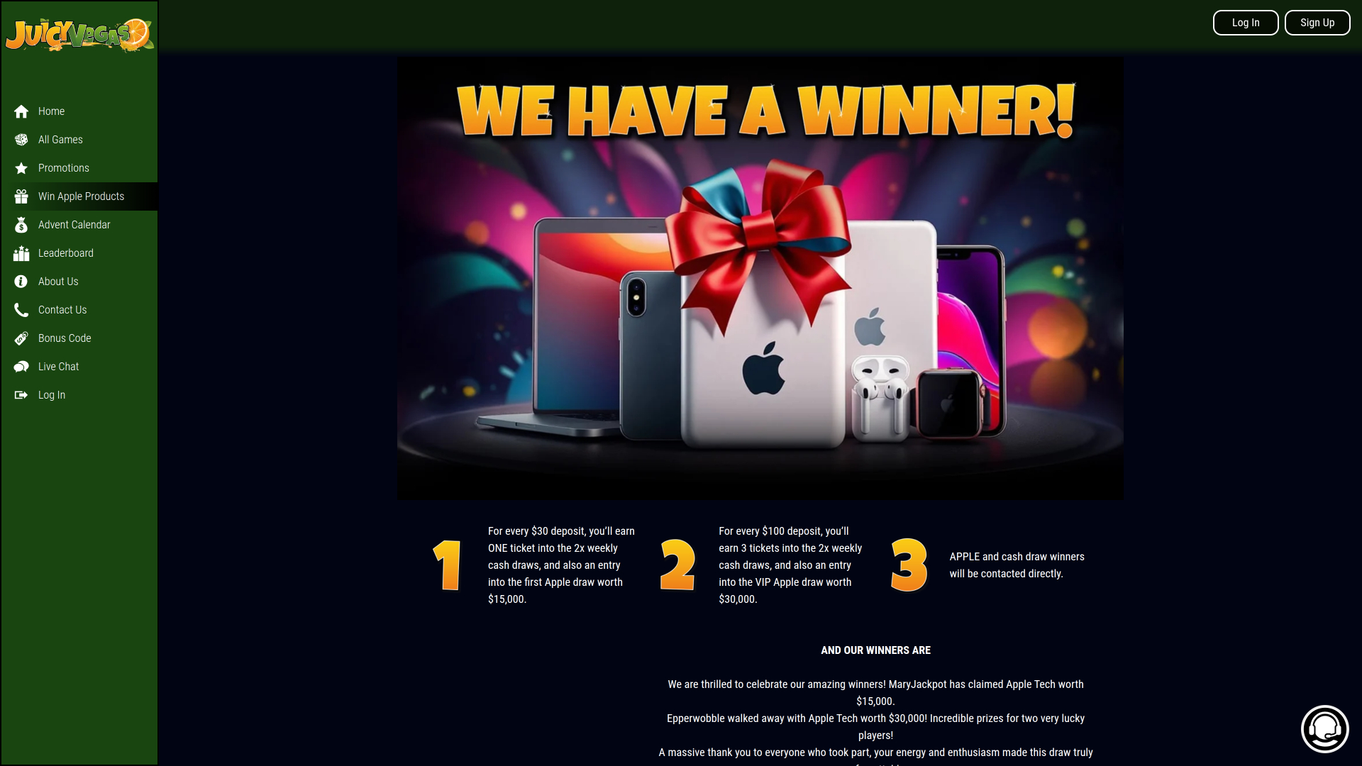 Juicy Vegas Casino Desktop Cash Draw