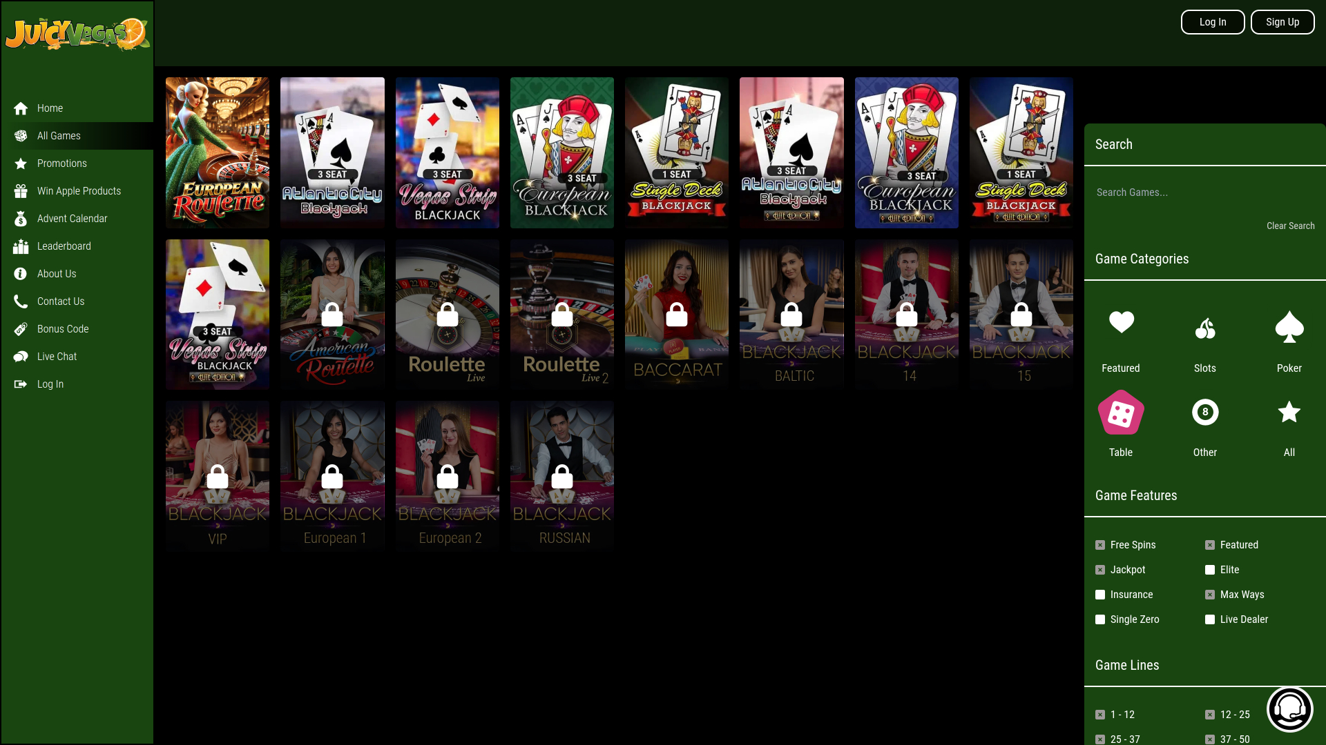 Juicy Vegas Casino Desktop Live dealer