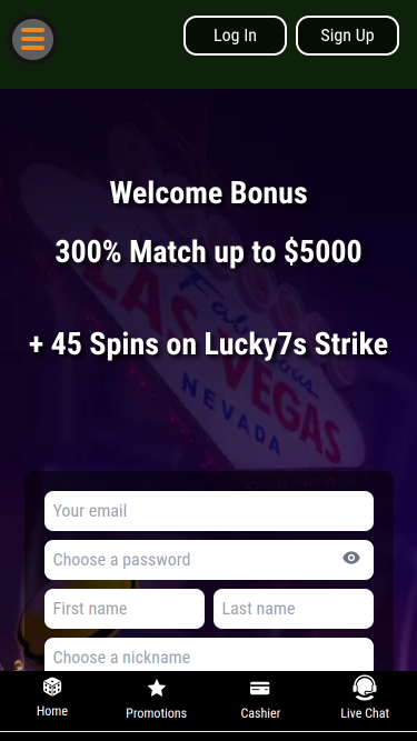 Juicy Vegas Casino Mobile Homepage