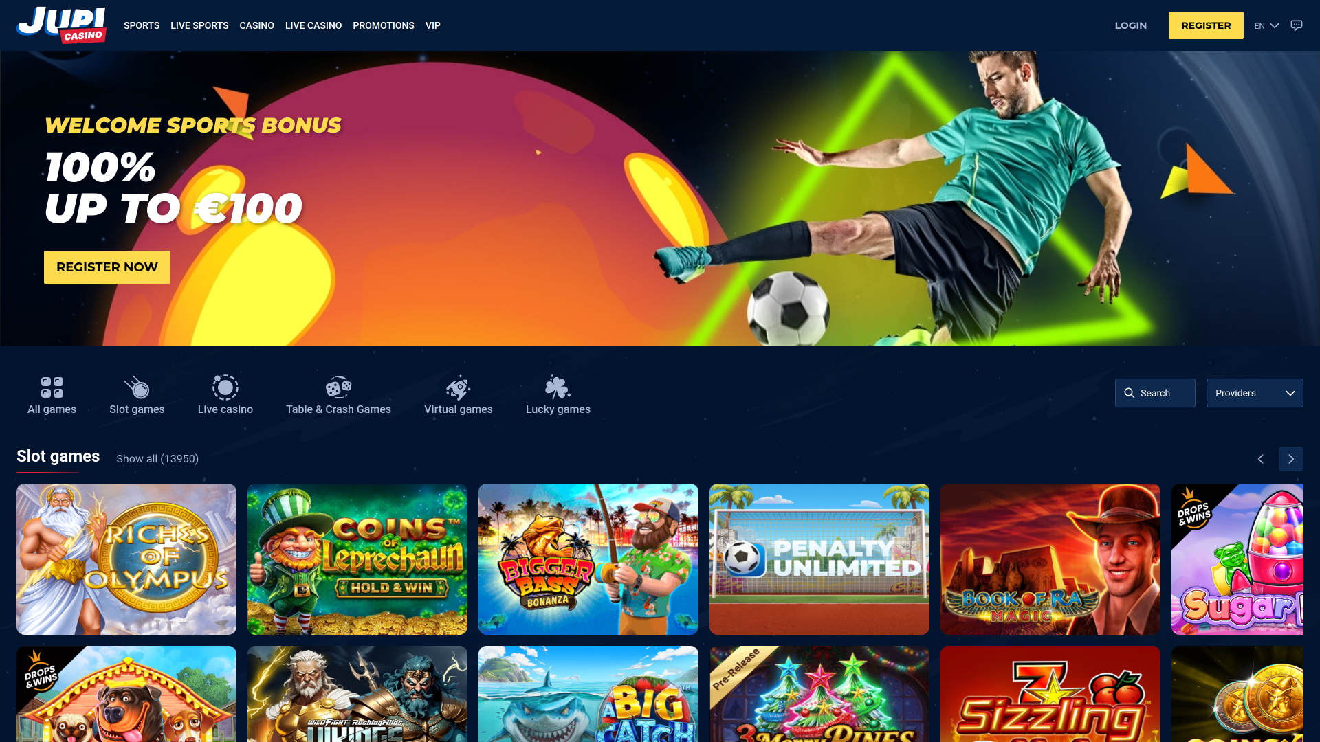 Jupi Casino Desktop Homepage