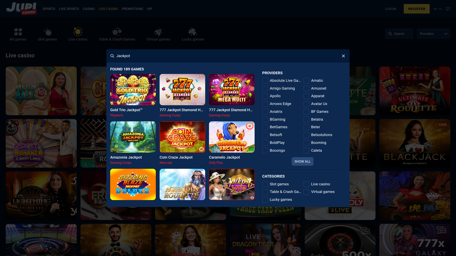 Jupi Casino Desktop Jackpot