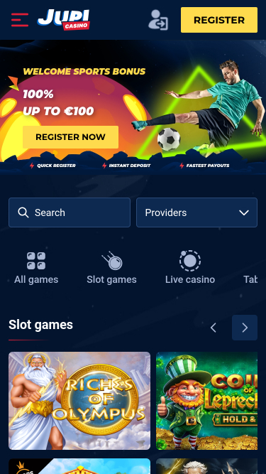 Jupi Casino Mobile Homepage