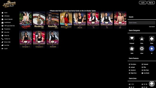 Jupiter Club Casino Desktop live dealer